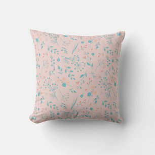 pink orange turquoise floral berry Throw Pillow