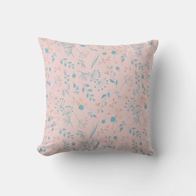 pink orange turquoise floral berry Throw Pillow (Front)