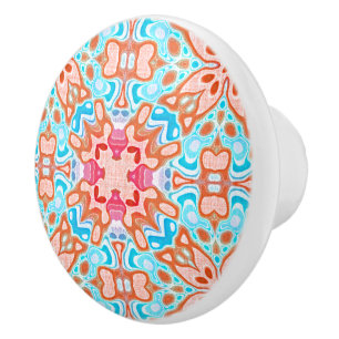 Pink Orange Turquoise Retro Chic Mosaic Pattern Ceramic Knob