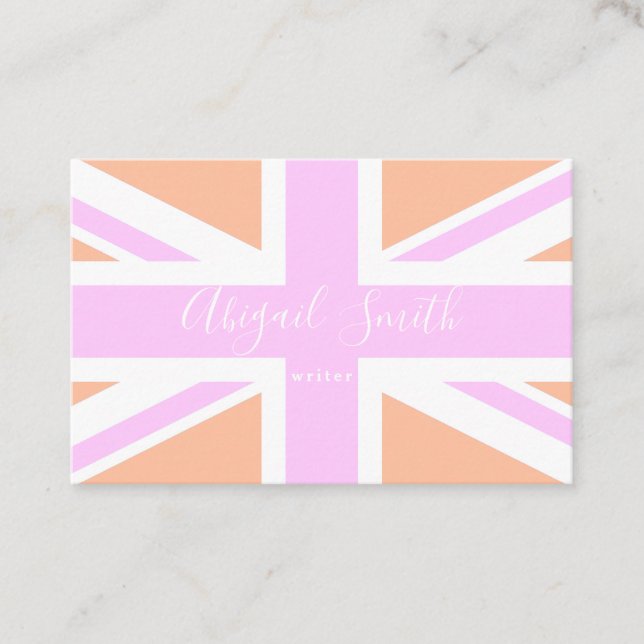 Pink & Orange United Kingdom Flag / Union Jack Business Card (Front)