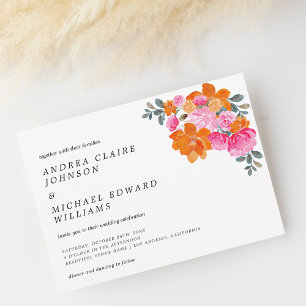 Pink & Orange Vibrant Floral Spring Summer Wedding Invitation