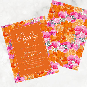 Pink Orange Vibrant Garden 80th Birthday Party Invitation