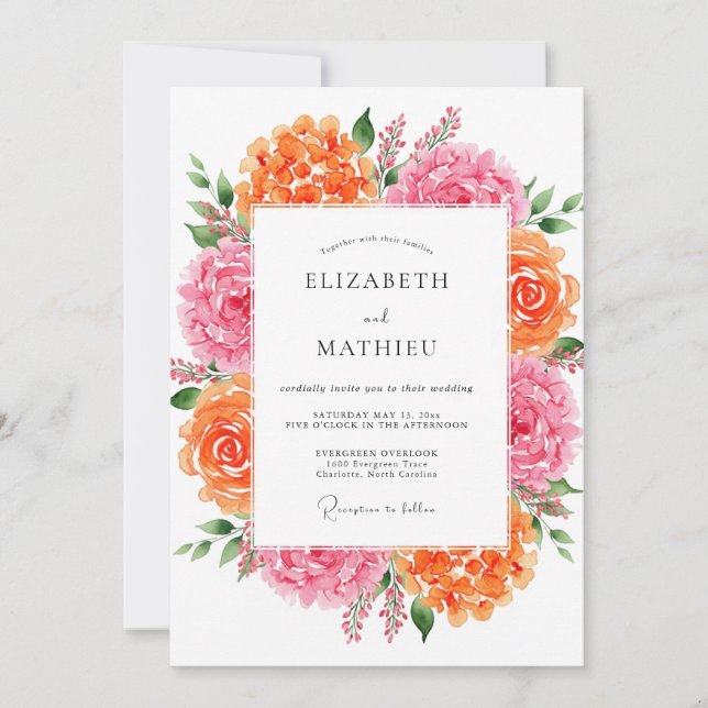 Pink Orange Vibrant Spring Wedding Invitation (Front)