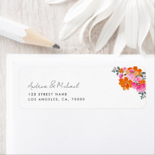 Pink & Orange Vibrant Summer Bloom Floral Wedding Return Address Label