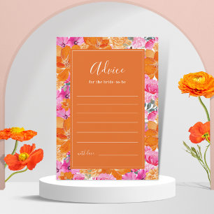 Pink & Orange Vibrant Summer Garden Bridal Shower Advice Card