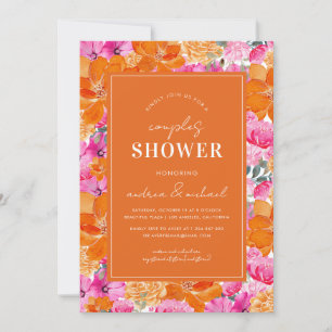 Pink & Orange Vibrant Summer Garden Couples Shower Invitation