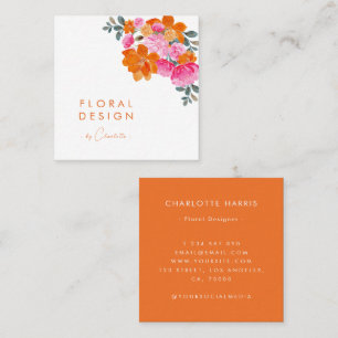Pink & Orange Vibrant Watercolor Floral Designer Square Business Card