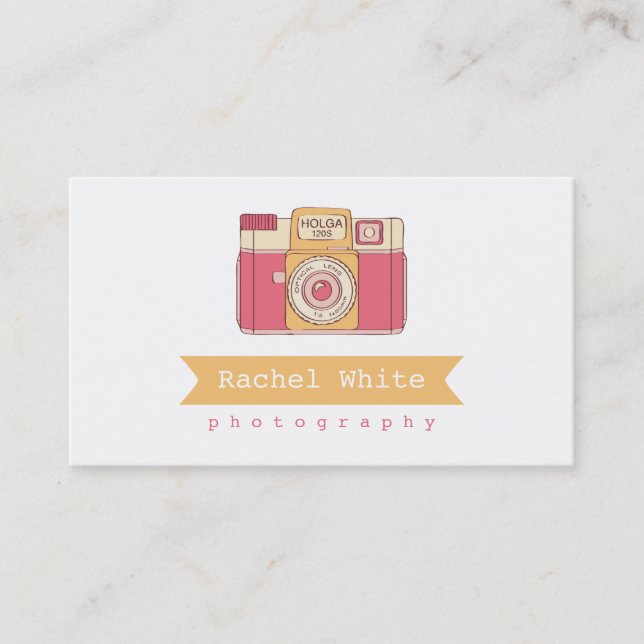 Pink & Orange Vintage Camera Biz Card (Front)