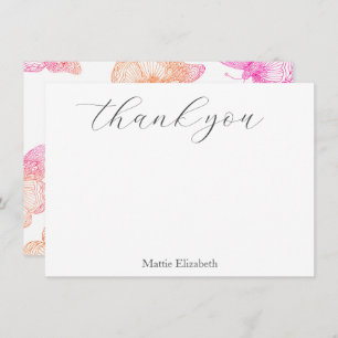 Pink Orange Watercolor Butterfly Pattern  Thank You Card