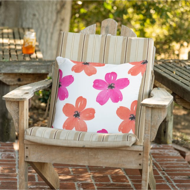 Pink Orange Watercolor Five Petal Flower Pattern  Cushion (Chair)