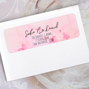 Pink orange watercolor flower return address label
