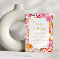 Pink Orange Watercolor Flowers Script Chic Wedding