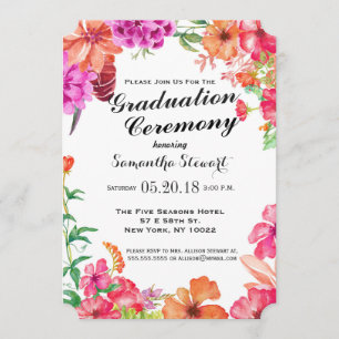 Pink Orange Watercolor Garden Graduation Ceremony Invitation