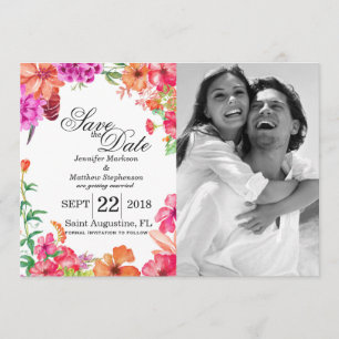 Pink Orange Watercolor Garden Save the Dates Invitation