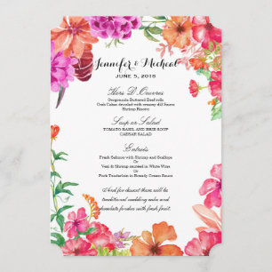 Pink Orange Watercolor Garden Wedding Menu