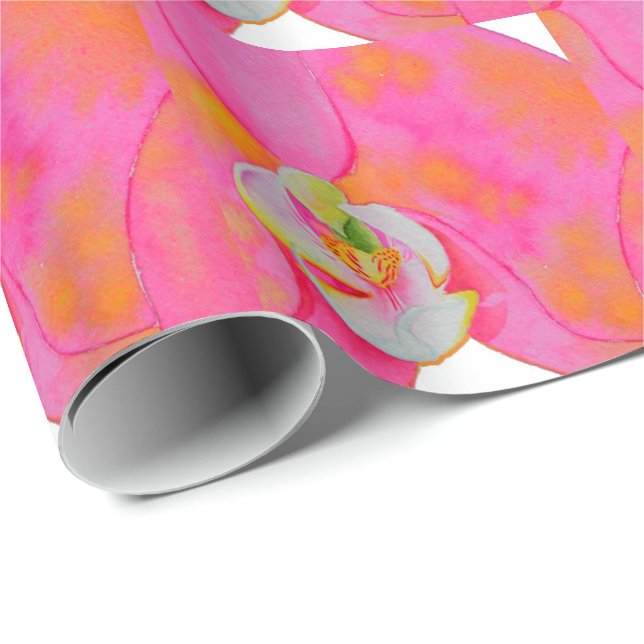 Pink orange watercolor Orchid painting Wrapping Paper (Roll Corner)
