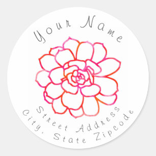'Pink Orange Watercolor Succulent' Label