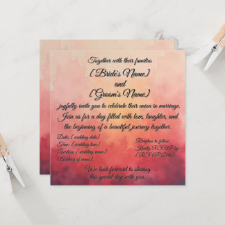 Pink, orange watercolor wedding invitation