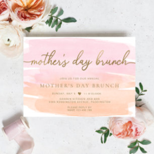 Pink Orange Watercolour Mother's Day Brunch Invitation