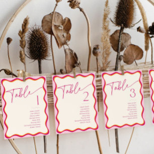Pink Orange Wavy Border Seating Name Table Cards