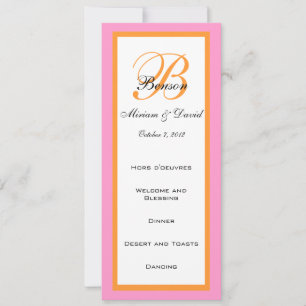 Pink Orange Wedding Menu Cards