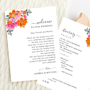 Pink Orange Wedding Welcome Letter Itinerary Card