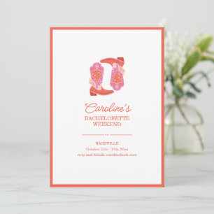 Pink Orange Western Cowboy Boot Bachelorette Party Invitation