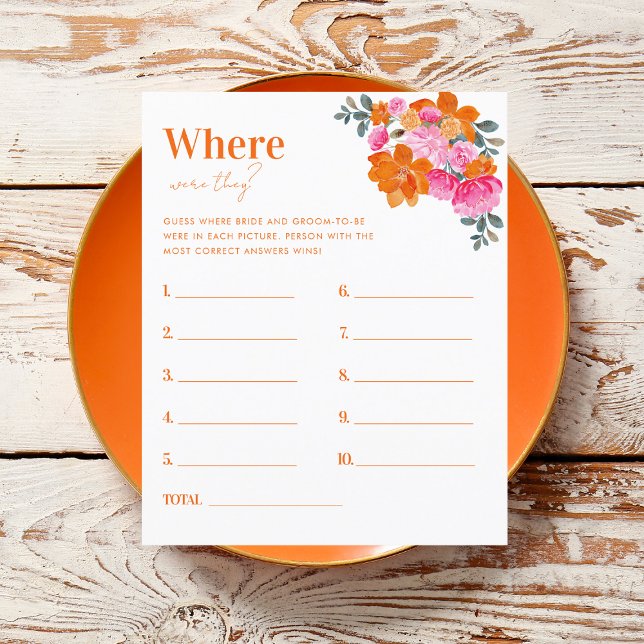 Pink Orange Where Were They Bridal Shower Game (Creator Uploaded)
