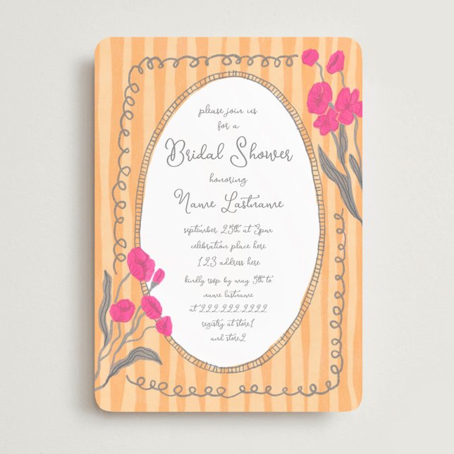 Pink Orange Whimsical Hand Painted Bridal Shower Invitation (Creator Uploaded)