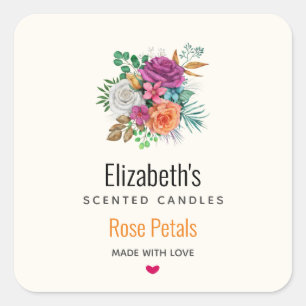 Pink, Orange & White Roses Bouquet Candle Biz Square Sticker