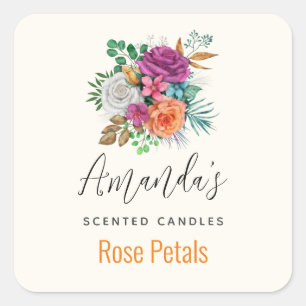 Pink, Orange & White Roses Bouquet Candle Biz Square Sticker