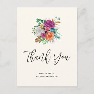 Pink, Orange & White Roses Bouquet Thank You Postcard