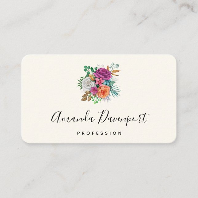 Pink, Orange & White Roses Floral Bouquet Business Card (Front)