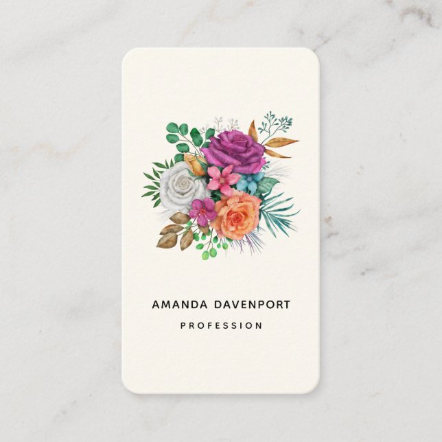 Pink, Orange & White Roses Floral Bouquet Business Card (Front)