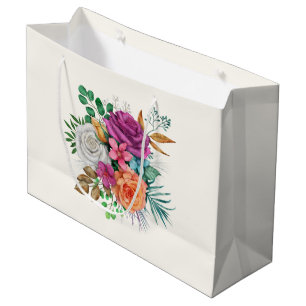 Pink, Orange & White Roses Floral Bouquet Large Gift Bag