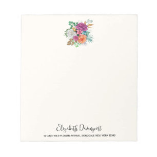 Pink, Orange & White Roses Floral Bouquet Notepad
