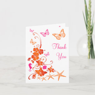 Pink, Orange, White Tropical PHOTO Thank You Card