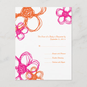 Pink & Orange Wild Flowers Wedding RSVP Card