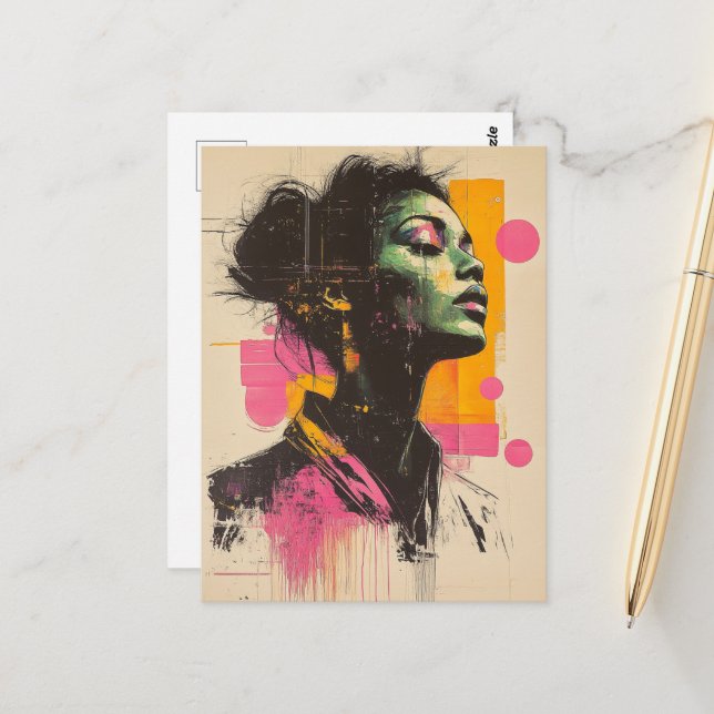 Pink Orange Woman Postcard (Front/Back In Situ)