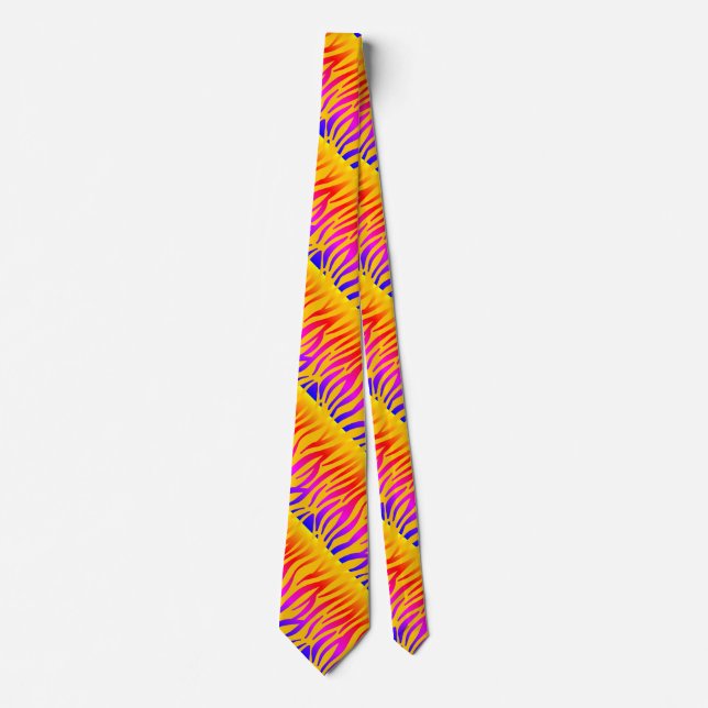 Pink Orange Yellow Abstract Zebra Stripe Patterns Tie (Front)
