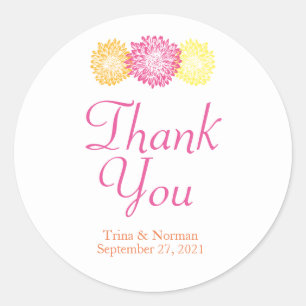 Pink, Orange & Yellow M Wedding Thank You Stickers