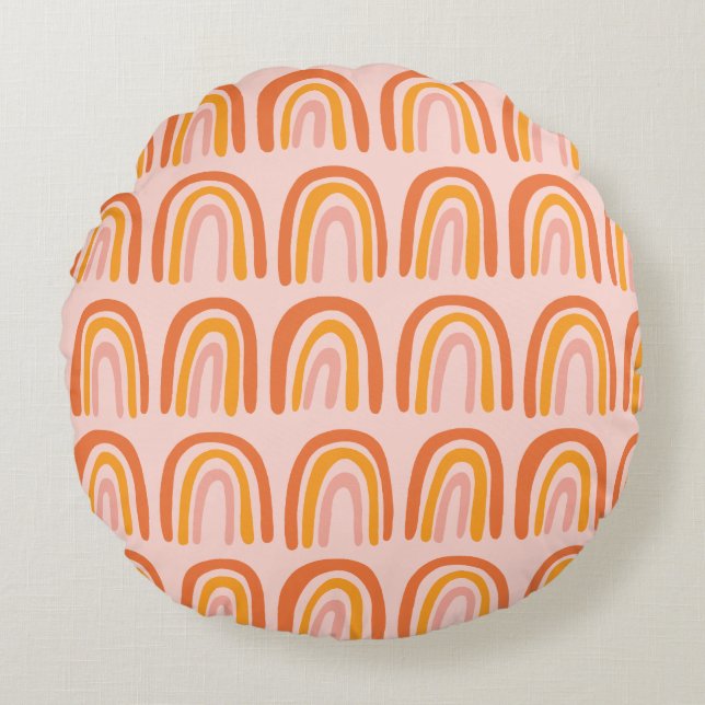 Pink Orange Yellow Rainbow Sweet Pattern Round Cushion (Front)