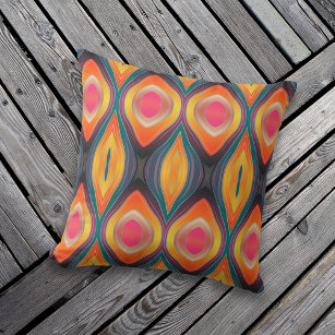 Pink Orange Yellow Retro Funky Abstract Pattern Cushion
