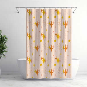 Pink, Orange, Yellow Starburst Mid Century Pattern Shower Curtain