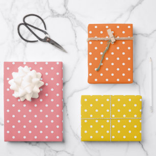 Pink Orange Yellow White Polka Dots Pattern Wrappi Wrapping Paper Sheet