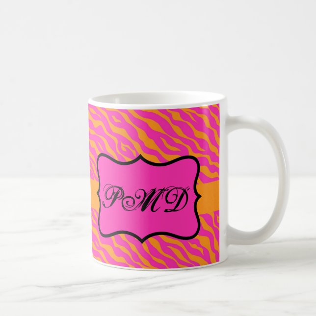 Pink & Orange Zebra Skin Monogram Initial Coffee Mug (Right)