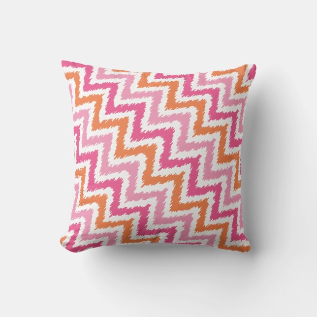 Pink Orange Zigzag Ikat Pattern Cushion (Front)