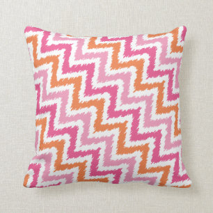 Pink Orange Zigzag Ikat Pattern Cushion