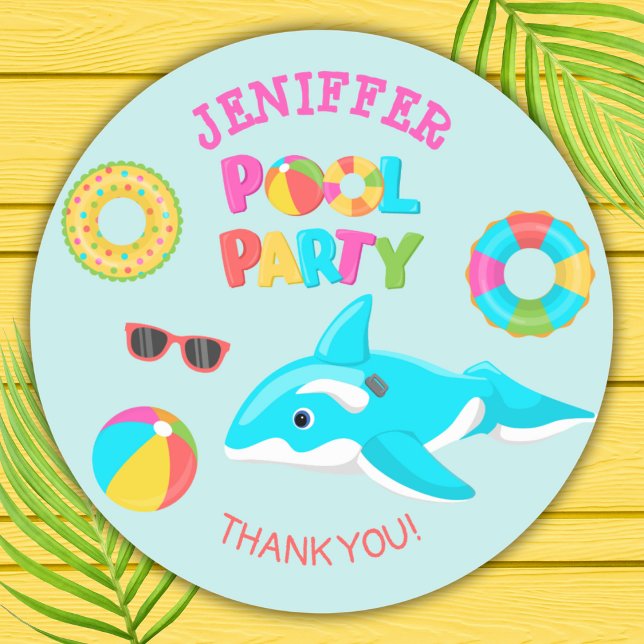 PINK ORCA INFLATABLE POOL PARTY CLASSIC ROUND STICKER (Creator Uploaded)