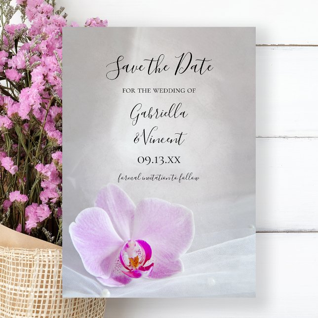 Pink Orchid and Bridal Veil Wedding Save the Date (Creator Uploaded)